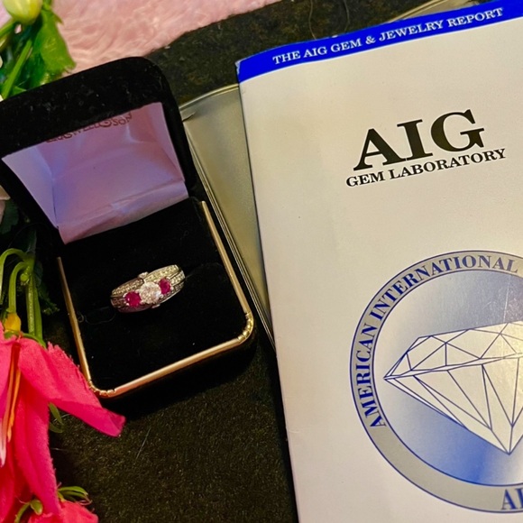 14K DIAMOND / RUBY RING /SZ 7 INCL AIG GEM REPORT APPRAISAL - Picture 3 of 14